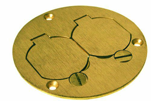 Raco 6249 3-7/8-inch round floor box duplex brass cover with lift lids for sale