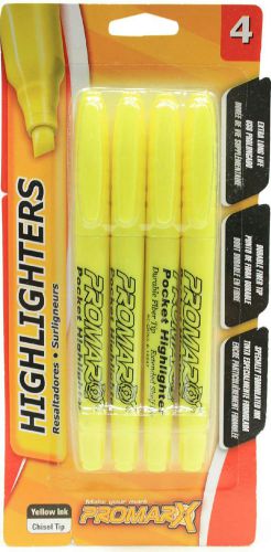 4 Count Promarx Yellow Highlighters Chisel Tip School Homework Work Office