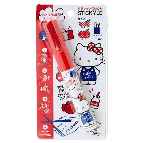 SANRIO Hello Kitty  scissors WHITE RED Stick type Portable KAWAII CUTE NEW Japan