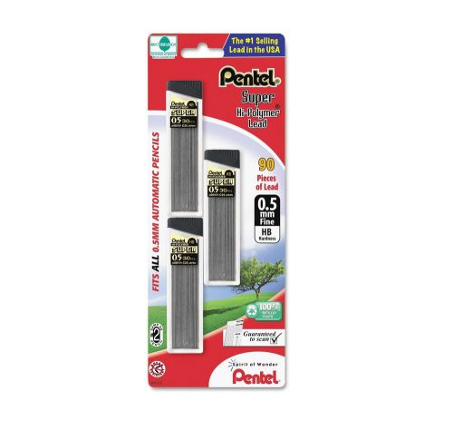 Pentel Super Hi-Polymer Lead Refills, 0.5mm, HB Black - 90 Leads/Pack New