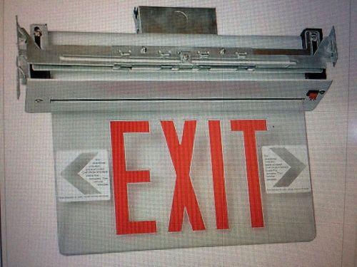 Recessed Mount Edge Lit LED Exit Sign w/ Red Clear Panel &amp; Aluminum Housing,NEW
