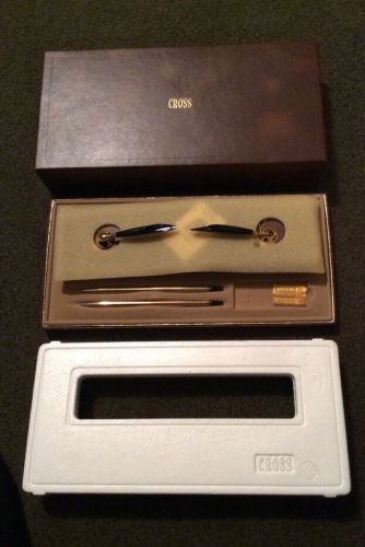 Cross 5201 Hardwood Pen &amp; Pencil Desk Set, Walnut Base, 10 Kt Gold Plated