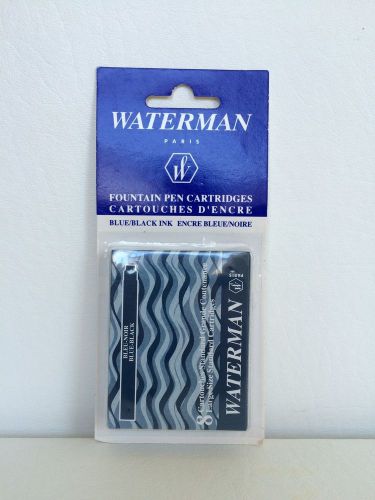 8 WATERMAN BLUE-BLACK INK Large Size Standard Fountain Pen Cartridges