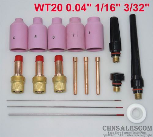 18 pcs tig welding torch gas lens kit wp-17 wp-18 wp-26 wt20 0.04&#034; 1/16&#034; 3/32&#034; for sale