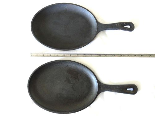 Two (2) Lodge OS Cast Iron OVAL Griddles Skillets 15&#034;