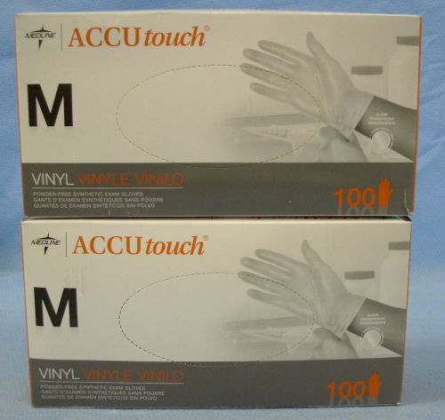 2 Boxes/100ea Medline Accutouch Vinyl Exam Gloves-Medium- #MDS192075