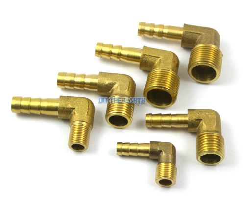 5 Brass 90 Degree Male 3/8&#034; BSP x 8mm Barb Hose Tail Fitting Fuel Water Gas