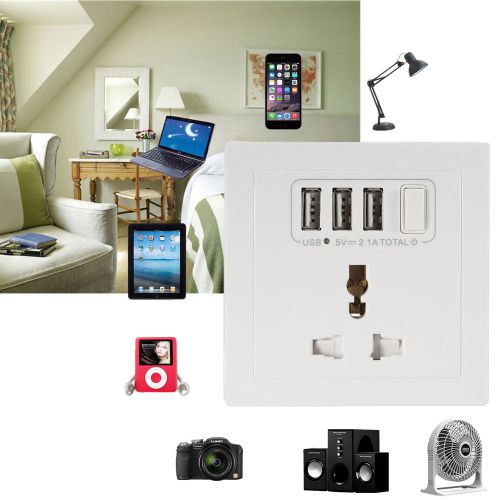 13A 250V Wall Charger Panel Socket Universal Wall Socket Power Outlet 3 USB Port
