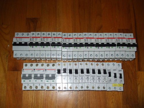 Lot of 26  new used abb siemens sursam din rail circuit breakers 1, 2, 3 pole for sale
