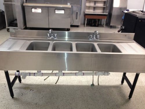 4 compartment bar sink - with 2 faucets - with 2 drainboards - supreme metal for sale