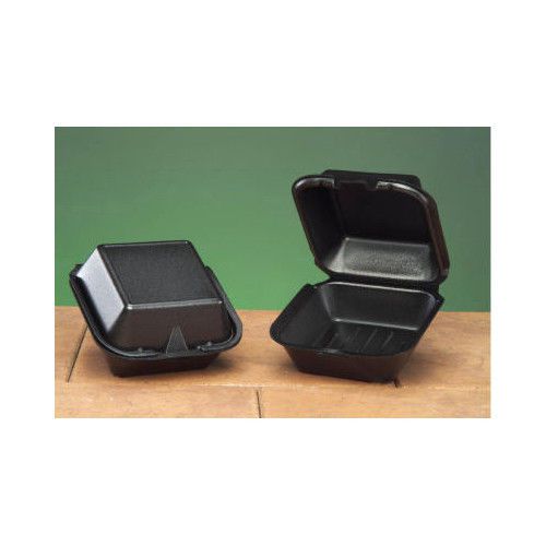 Genpak foam hinged carryout container in black for sale