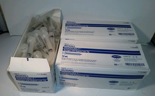 Lot of (3)12cc 12ml Kendall Monoject Luer Lock Tip Disposable Syringes 80ct Box