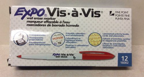 Box of 12 EXPO VIS-A-VIS WET ERASE OVERHEAD Markers - Red - Fine Point (D39)