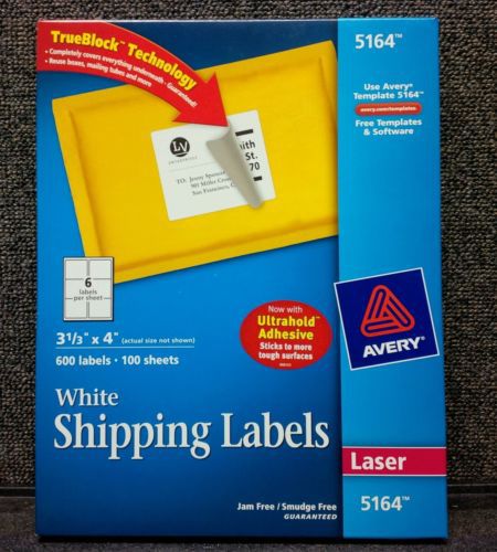 AVERY #5164 LASER WHITE SHIPPING LABELS BOX OF 600