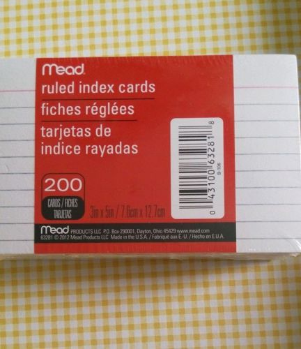 Mead Ruled Index Cards, 3&#034; x 5&#034;, Pack of 200