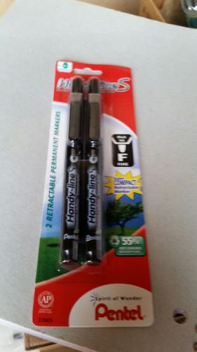 Pentel 2-Pack Retractable Permanent Markers-Black-Fine Tip-Ultra Slim-FREE SHIP