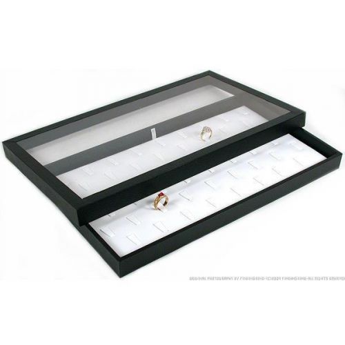 51 Ring Clip White Faux Leather Display &amp; Tray