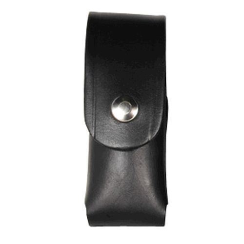 Boston leather 5527-1-b plain black 2 oz pepper spray holder brass snap w/flap for sale