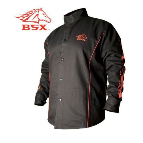 BSX Flame-Resistant Welding Jacket - Black with Red Flames, Size 2X-Large Sale