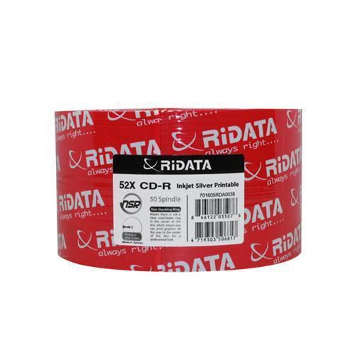 50-pk ritek ridata 52x cd-r silver inkjet hub printable blank recordable cd disk for sale