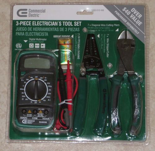 Ce 3-piece electrician&#039;s tool set: wire cutters, stripper, digital multimeter for sale