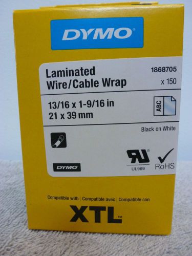 DYMO XTL 13/16&#034; x 1-9/16&#034; x150 Black on White Laminated Cable/Wire Wrap 1868705