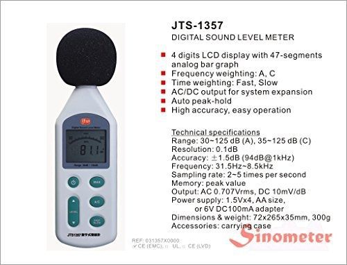 Sinometer JTS1357 Audio Digital Sound Level Meter,DB Meter, Decibel Measure