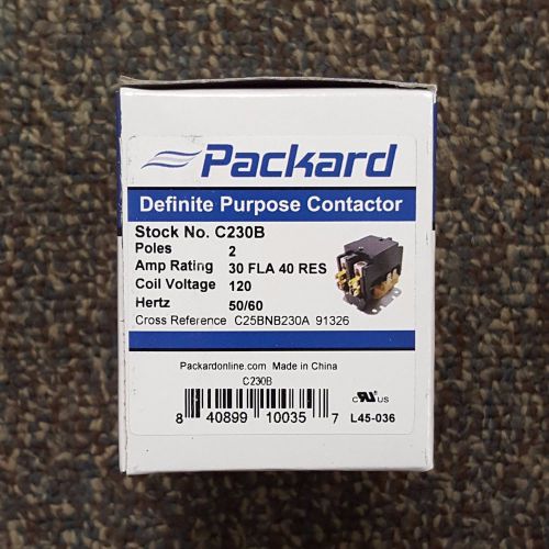 Packard c230b 30 amp 120 vac 2-pole definite purpose contactor hvac - new! for sale
