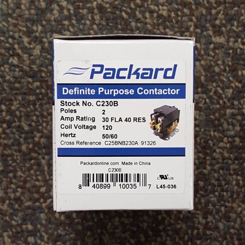 Packard C230B 30 AMP 120 VAC 2-Pole Definite Purpose Contactor HVAC - NEW!