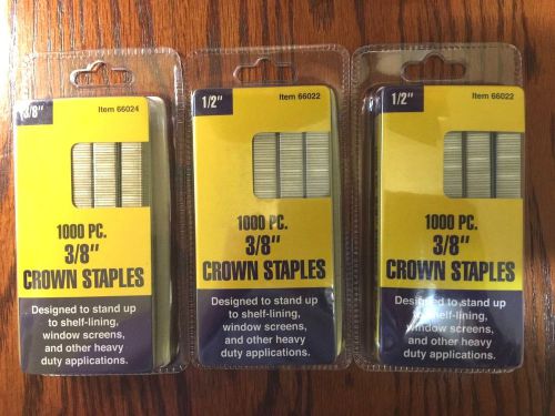 3 New Packages 3/8&#034; Crown Staples 3000 Total Heavy Duty 1/2&#034; &amp; 3/8&#034; Long