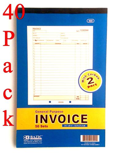 40 Pack INVOICE Receipt Record BOOK 2 Part 50 Sets Numbered Original w/Carbon