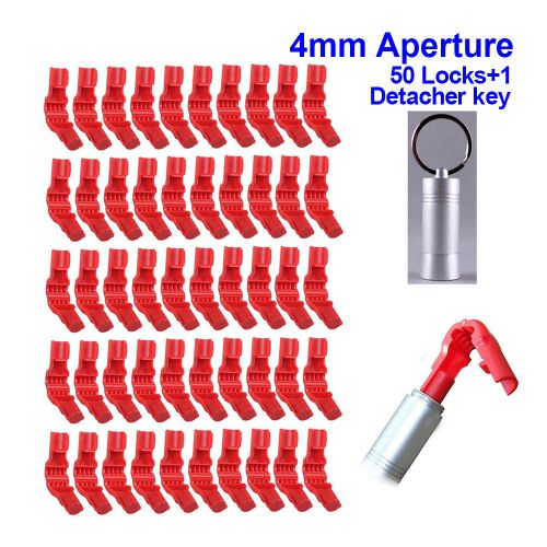 50PCS Aperture Red Plastic Display Hook Stop Anti Sweep Theft Lock 4mm + 1 Key