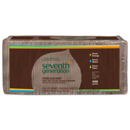 Seventh Generation 100% Recycled Napkins, 1-Ply, 12 x 12, Unbleached, 500/Pack
