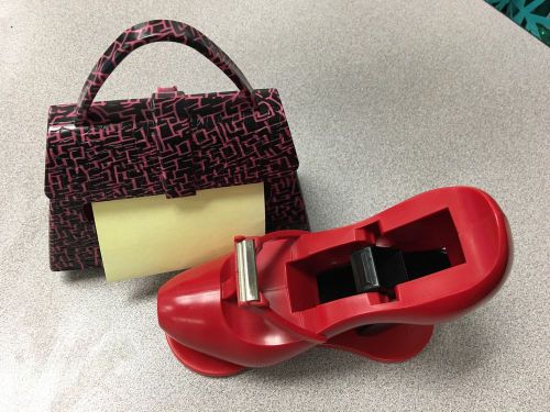 Desk dispenser combo - scotch red high heel tape - 3m pink black purse pop up for sale