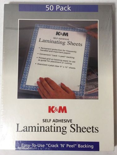 K&amp;M Self Adhesive Laminating Sheets - 9 x12, 50 Pack, ***NEW IN PACKAGE***