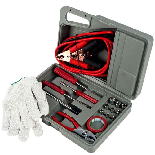 Roadside emergency tool and auto kit incloud jumper cables tire pressure gauge for sale