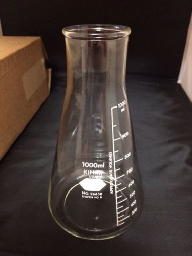 !New! PK 6 KIMAX Glass 1000mL 1L Wide Mouth Conical Graduated Flask 26650