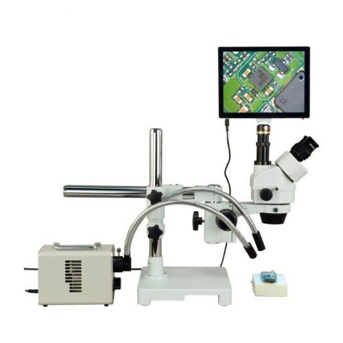 Omax 2.1x-225x 5mp touchpad zoom stereo boom stand microscope+20w led dual light for sale