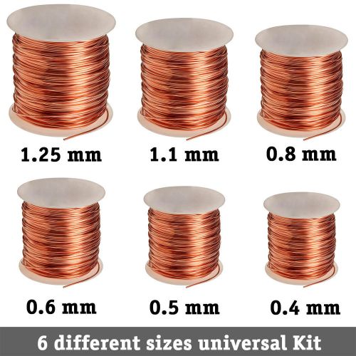 6pcs enameled copper magnet wire 10.8 meters kit. 16 18 20 22 24 26 awg gauge for sale