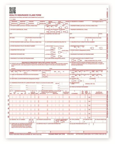 NEW CMS 1500 Claim Forms - HCFA (Version 02/12) (250 Sheets)