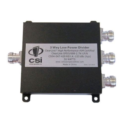 Cellular Specialties - 698-2700 MHz ClearLink Low PIM 3-Way Power Divider