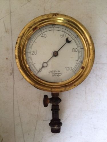 Vintage Antique Brass JAS P MARSH Pressure Gauge Railroad Steam Steampunk 6 1/4&#034;