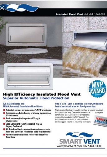 Smart Vent Foundation Insulated Flood Vent Stainless Steel Model 1540-520