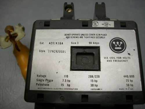 Westinghouse A201K3BA Size 3 Contactor with Coil 120v - New Contacts!