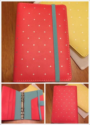 red blue polka dot cute planner organizer binder personal size PU leather NEW