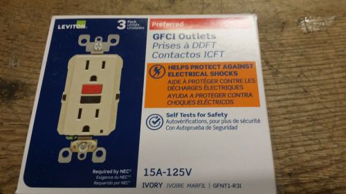 Gfci  leviton ivory 15a tr tamper resistant self test gfnt1-r3i  ( 3 individual) for sale