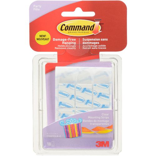 Command (TM) Party Small Clear Mounting Strips-18 Strips/Pkg 051141399416