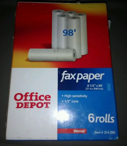New Thermal Fax Paper 5 Rolls Office Depot 1/2&#034; Core #374-280