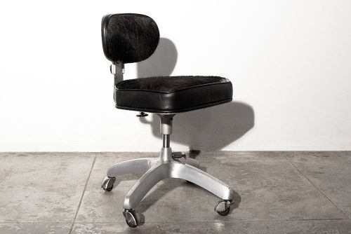 Aluminum Task Chair with Black Cowhide, circa 1960