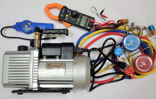 HVAC Tool Kit:2-Stage Deep Vacuum Pump VPD6+Clamp Meter+Leak Detector+Manifold G